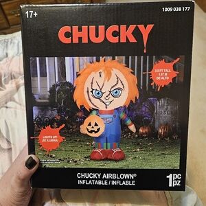 Gemmy Chucky Airblown Inflatable with Orange Hair and Blue Outfit